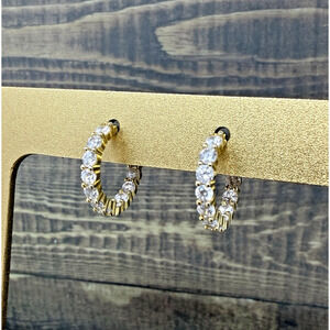 Sterling Silver CZ Gold Vermeil Eternity Hoop Earrings .625 Inch